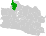 Map of West Java highlighting Bekasi Regency